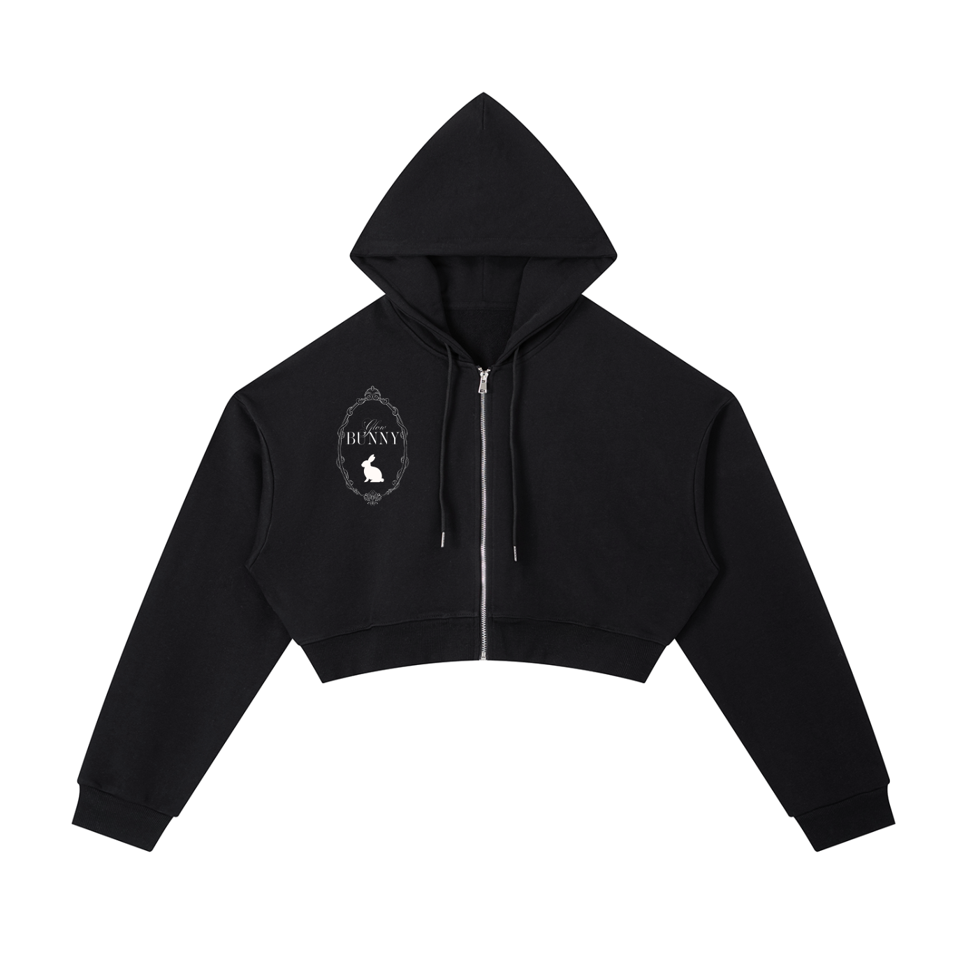 Essential  "GLOW BUNNY" Cropped Zip-Up Hoodie