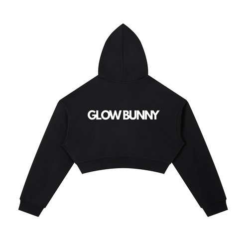 Essential  "GLOW BUNNY" Cropped Zip-Up Hoodie